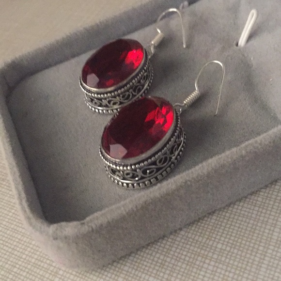 NEW Red quartz earrings silver earrings - Picture 2 of 12